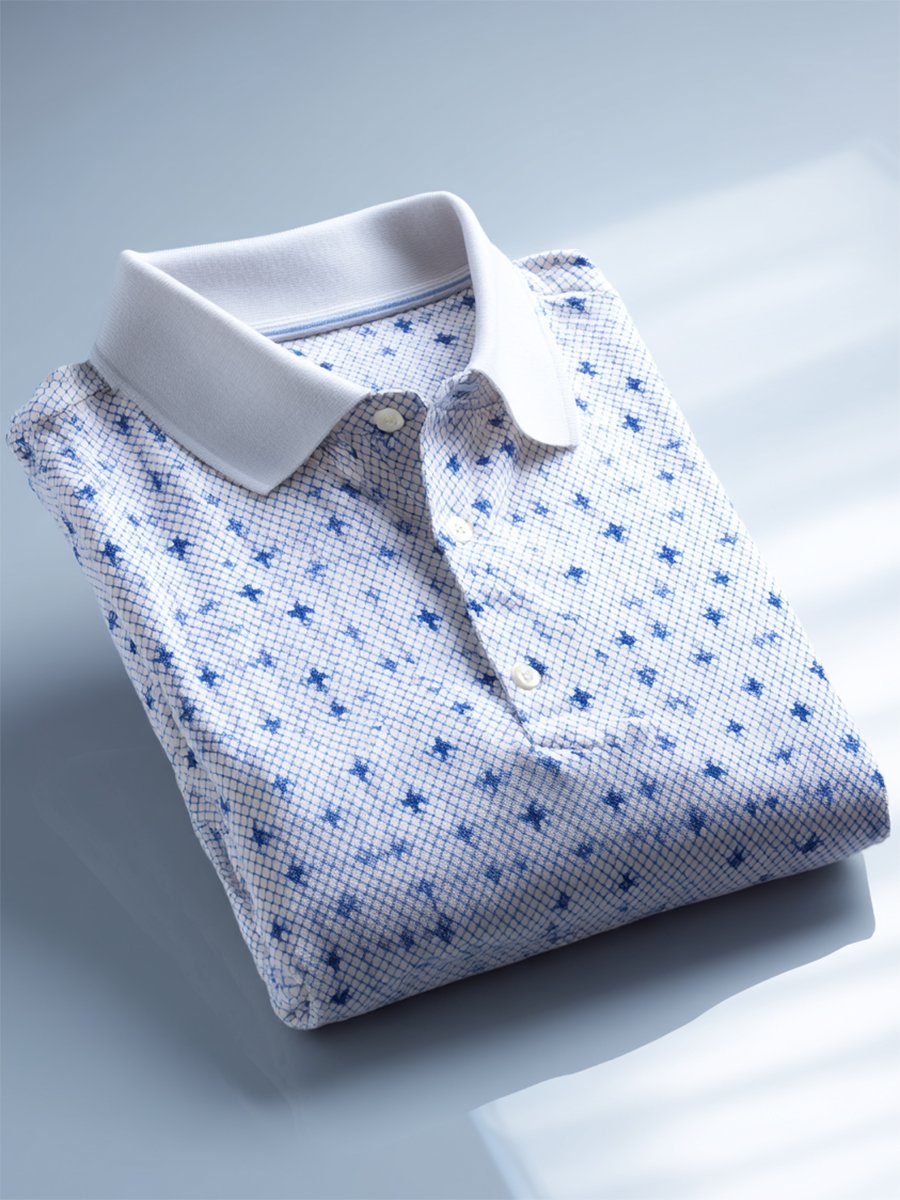 Men's Business Casual Cross Faith Art Button Short Sleeve Polo Shirt