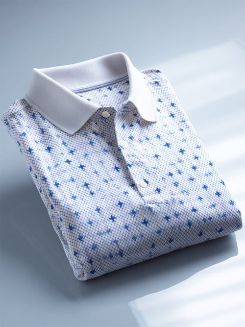 Men's Business Casual Cross Faith Art Button Short Sleeve Polo Shirt