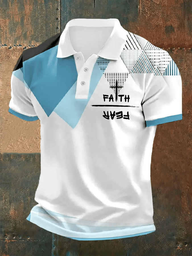 Men's Retro Faith “Faith Over Fear�? Casual Printed Polo Shirt
