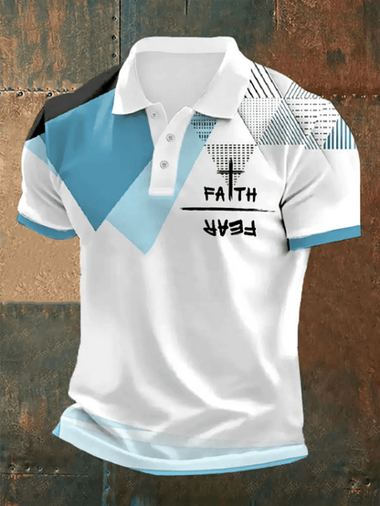 Men's Retro Faith “Faith Over Fear�? Casual Printed Polo Shirt