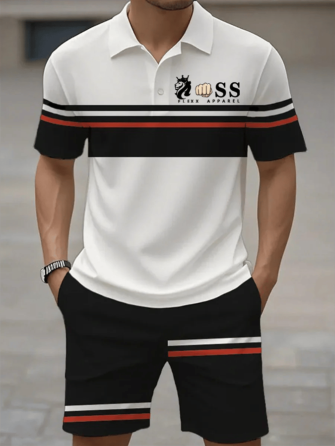 Men's Retro Letter Design Casual Business Short Sleeve Polo Shirt Suit
