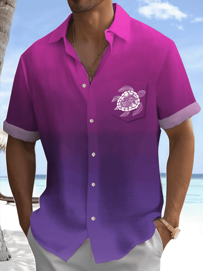 Men's Turtle Printed Casual Vacation Shirt (With Pockets)