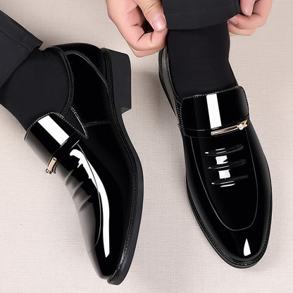 Men's Business Formal Casual Pointed Toe Cutout Slip-on Faux Leather Patant Shoes