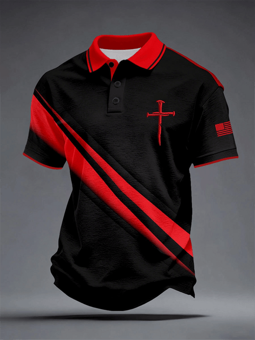 Men's Retro Faith Cross Print Casual Polo Shirt