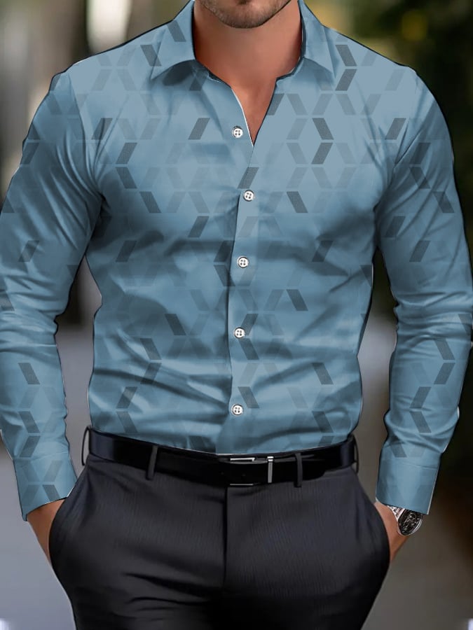 Men's Business Style Geometric Print Shirt
