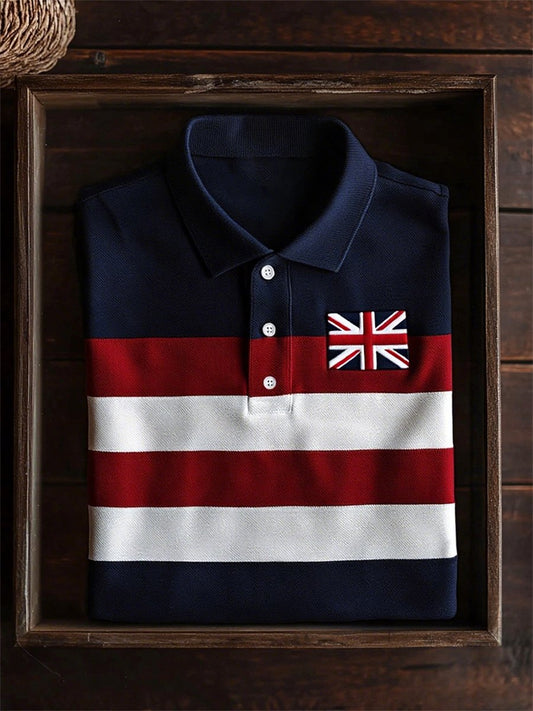 Men's Business Casual Union Jack Button Short Sleeve Polo Shirt