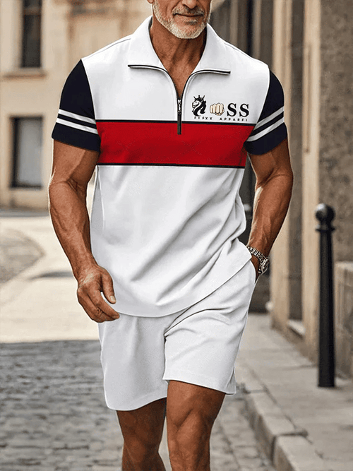 Men's Retro Letter Design Casual Business Short Sleeve Comfortable And Breathable Polo Shirt Suit