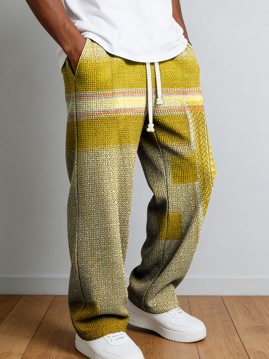 Men's Geometric Gradient Art Printed Waffle Casual Pants