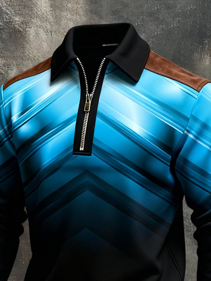 Men'S Vintage Color-Block Printed Zip-Up Sweatshirt