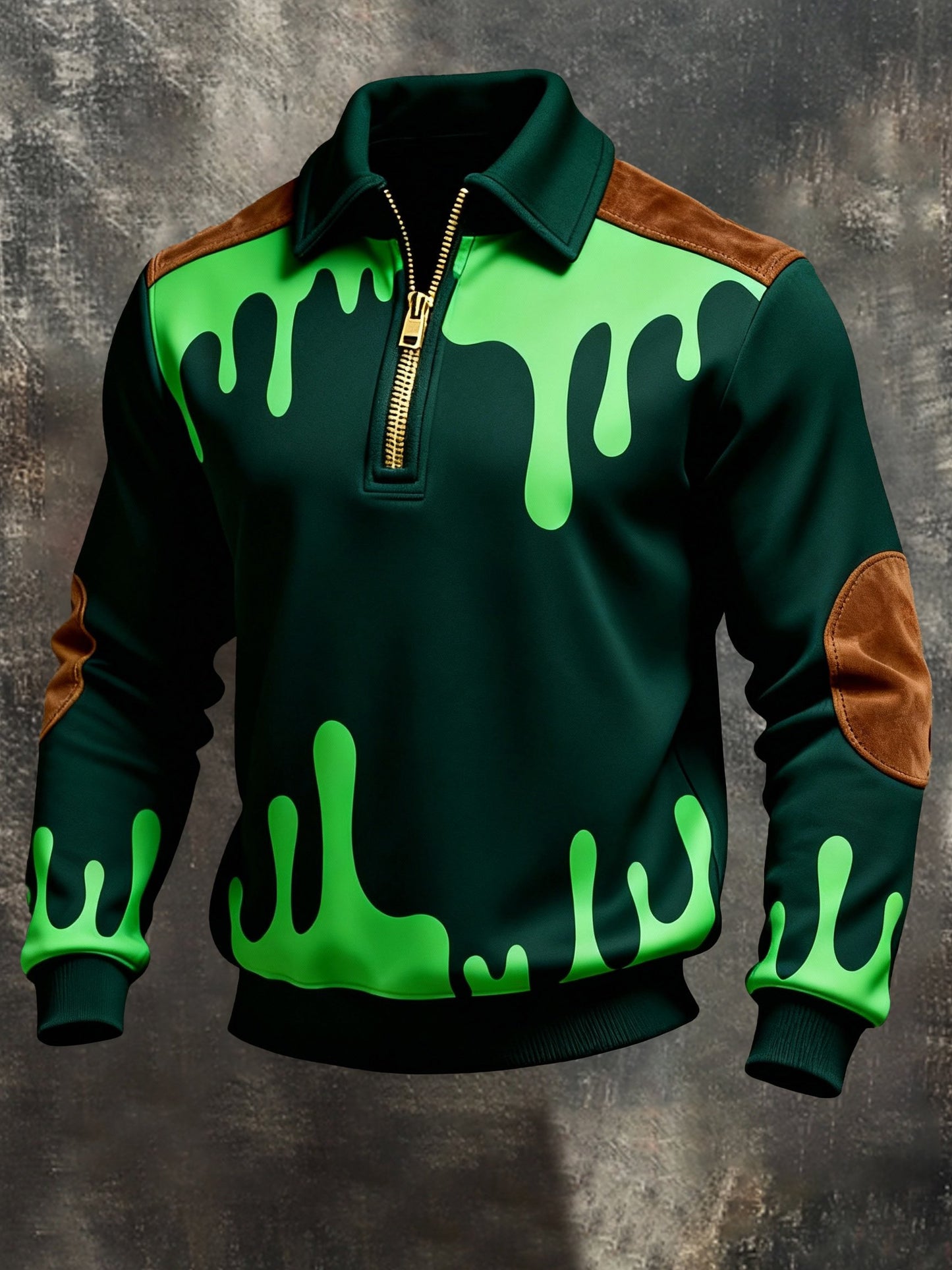Men's Retro Color Block Print Color-Blocked Zip-Up Sweatshirt