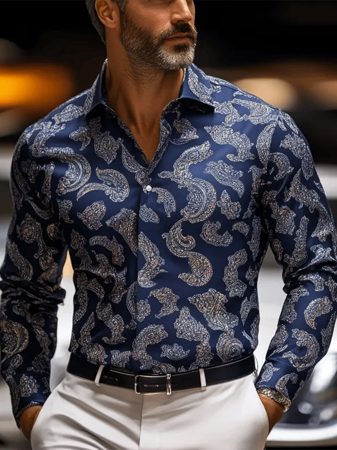 Men's Fashion Business Luxury Design Printed Long Sleeve Shirt