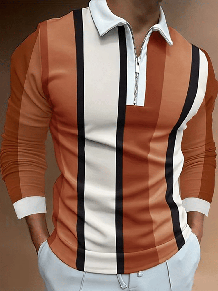 Men's Business Casual Striped Zip-Up Shirt