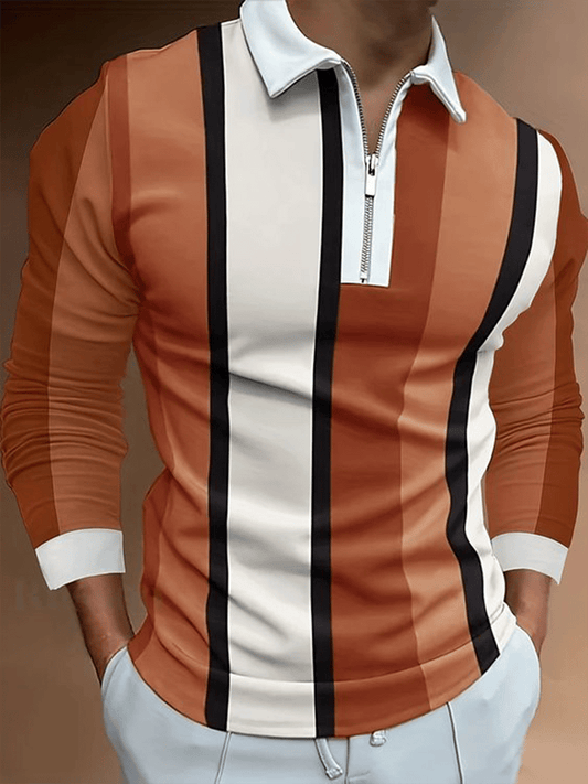 Men's Business Casual Striped Zip-Up Shirt
