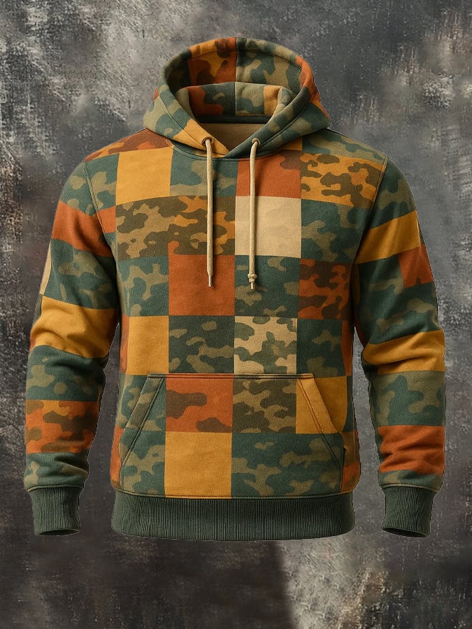 Men's Retro Distressed Color Block Print Casual Long Sleeve Sweatshirt