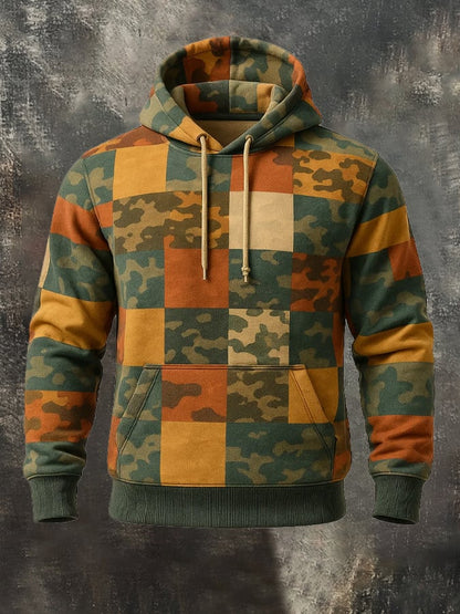Men's Retro Distressed Color Block Print Casual Long Sleeve Sweatshirt