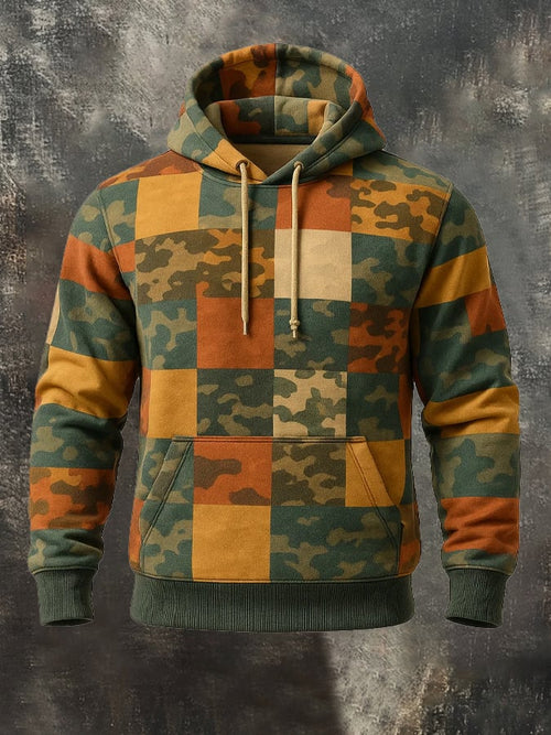 Men's Retro Distressed Color Block Print Casual Long Sleeve Sweatshirt