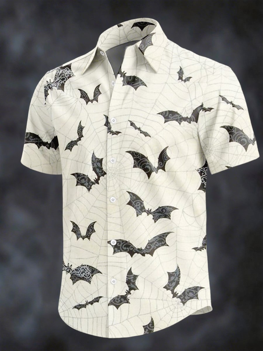Men's Retro Horror Skull Print Lapel Short Sleeve Shirt