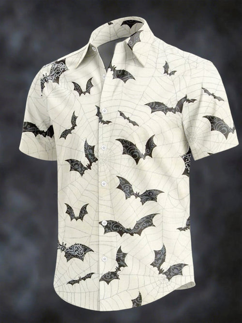 Men's Retro Horror Skull Print Lapel Short Sleeve Shirt