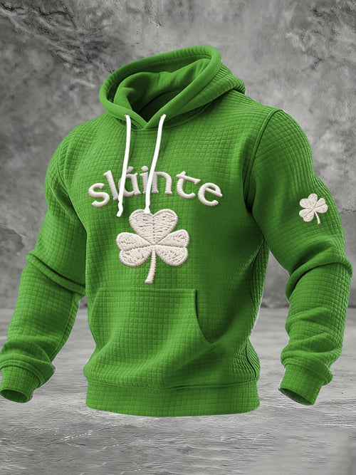 Men's St. Patrick Print Checkered Fabric Hooded Sweatshirt