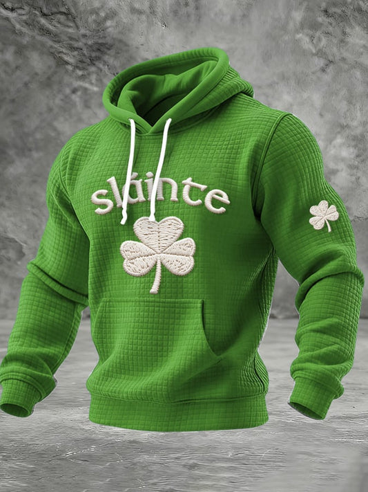 Men's St. Patrick Print Checkered Fabric Hooded Sweatshirt
