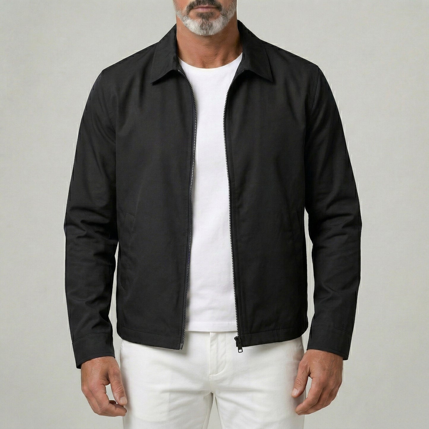 Men's Casual Plain Turndown Collar Slant Pockets Outdoor Zip Up Jacket