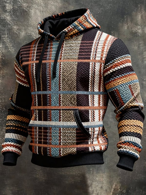 Men's Retro Contrast Print Casual Hooded Long Sleeve Sweatshirt