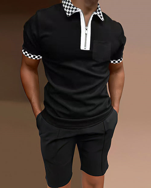 Men's Polo Shirts Casual Colorblock Two Piece Set