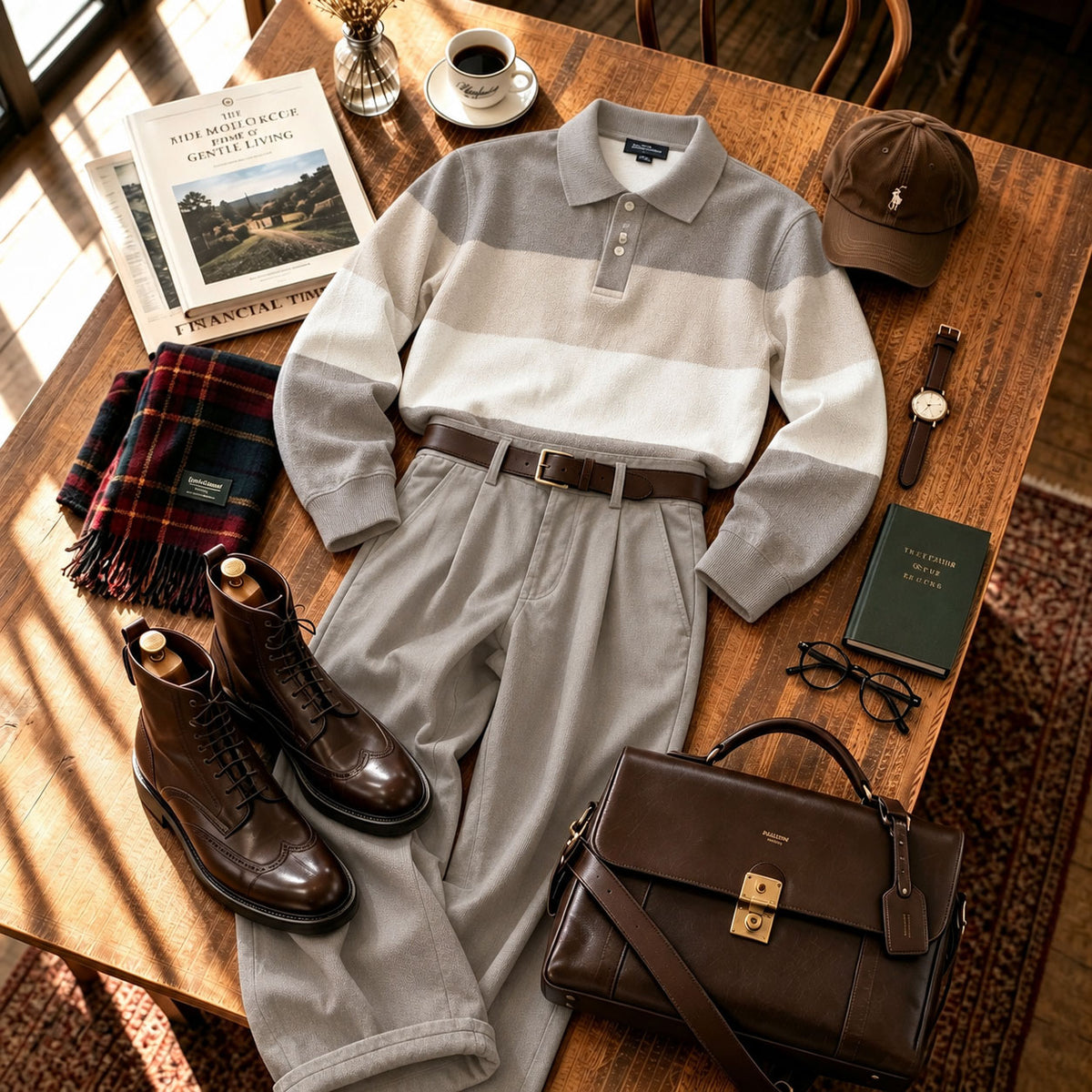 Men's Printed Polo Shirt and Pants Set