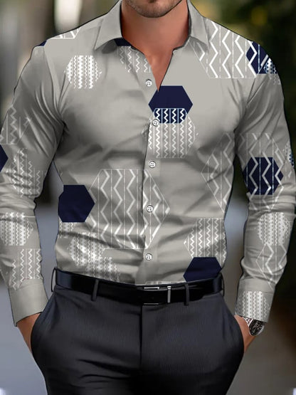 Men's Business Style Geometric Print Shirt