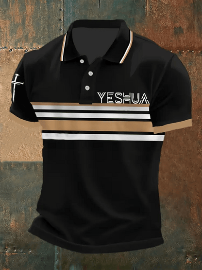 Men's Retro Faith “Yeshua�? Casual Printed Polo Shirt
