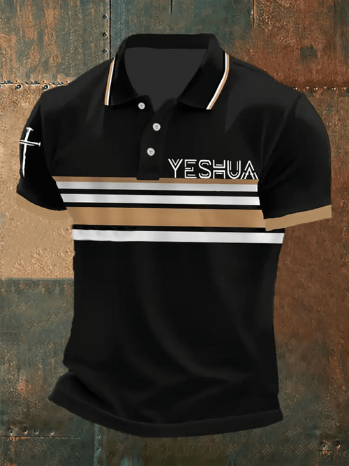 Men's Retro Faith “Yeshua�? Casual Printed Polo Shirt