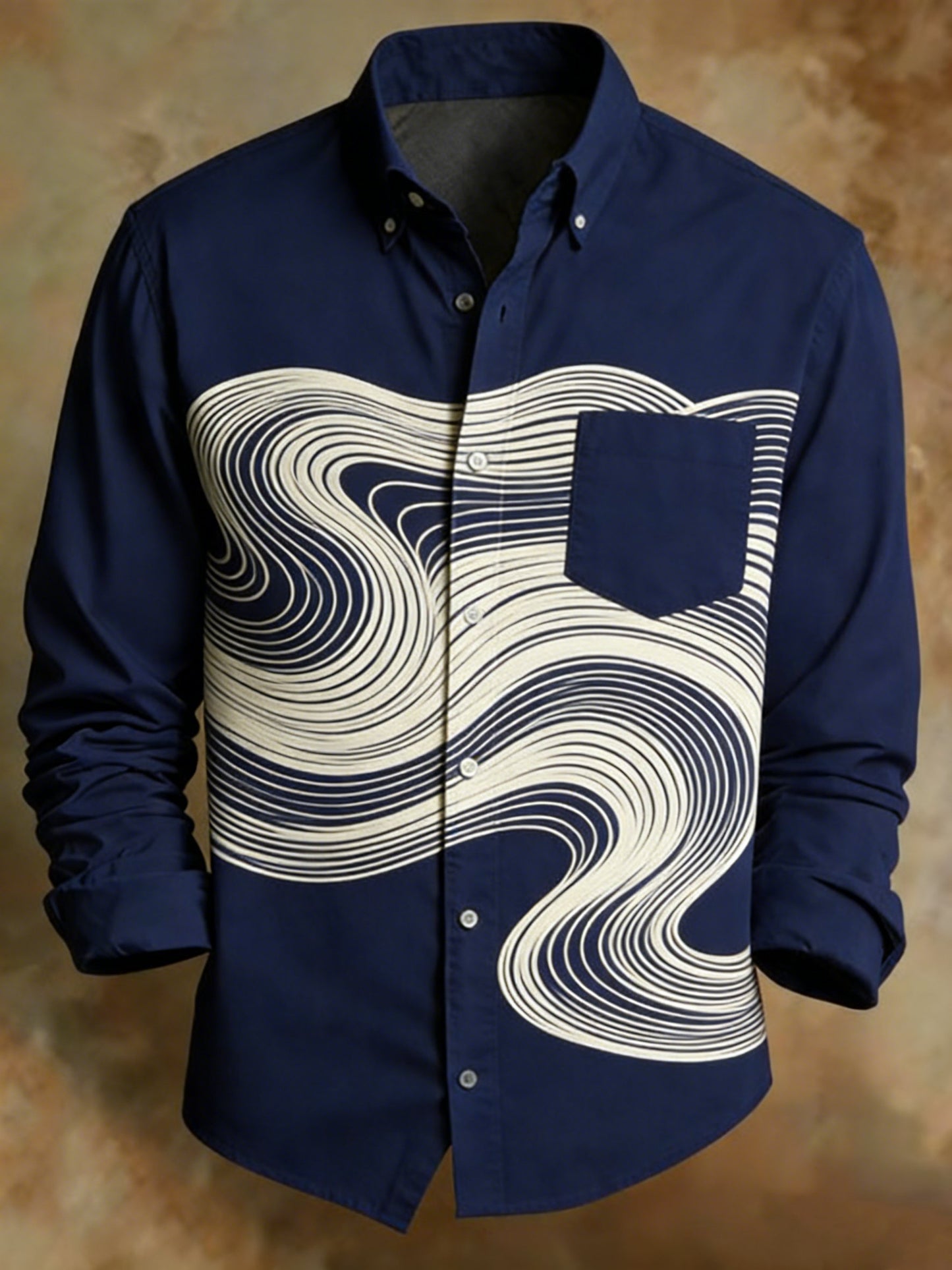 Men's Retro Abstract Line Pattern Print Shirt