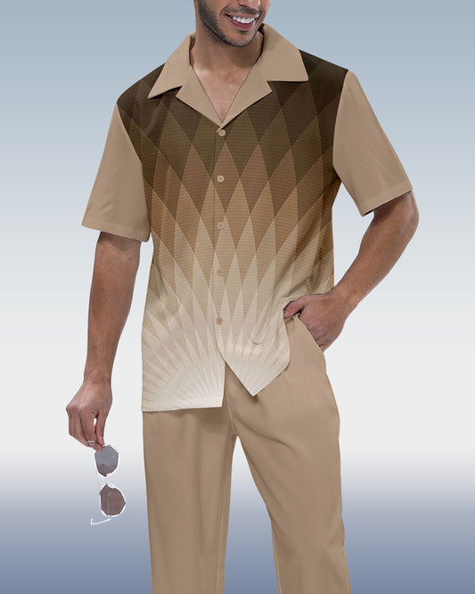 Rianmond Men's Gradient Print Short Sleeve Shirt Walking Set 638