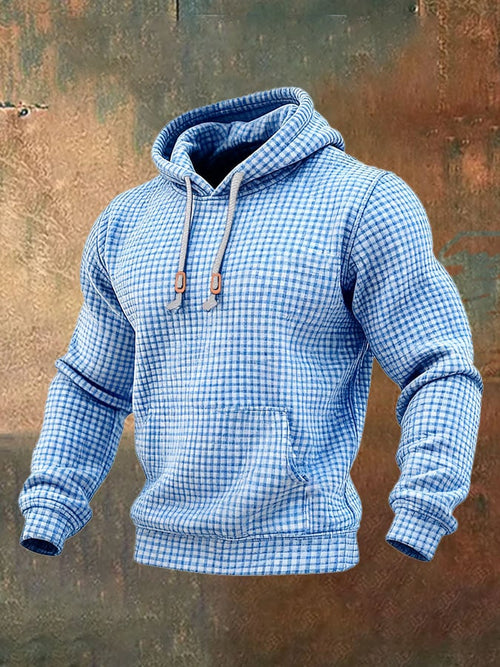 Men's Casual Retro Plaid Print Long Sleeve Hooded Sweatshirt