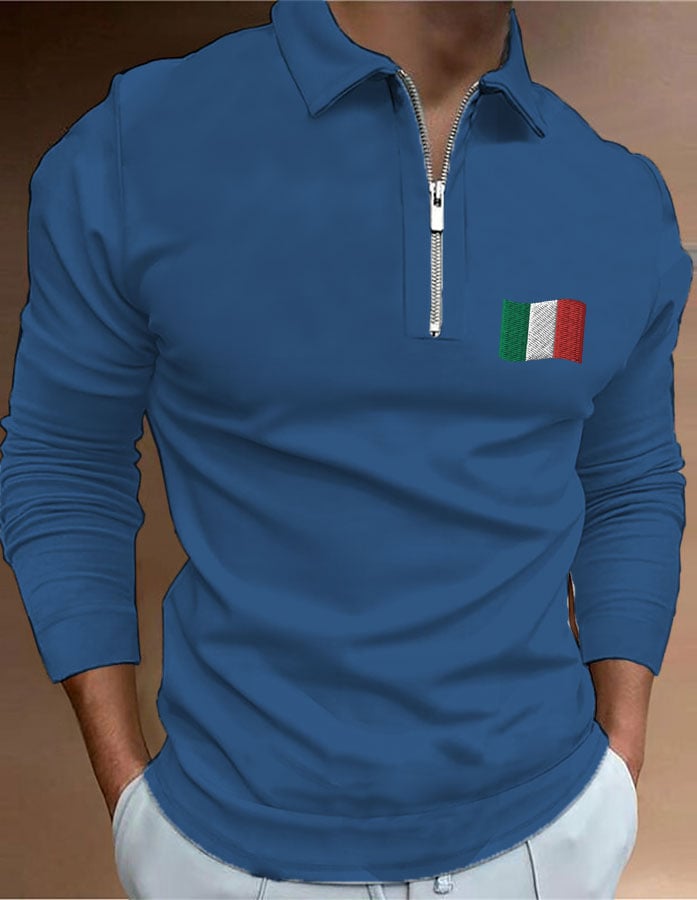 Men's "Italy" printed zip-up polo shirt