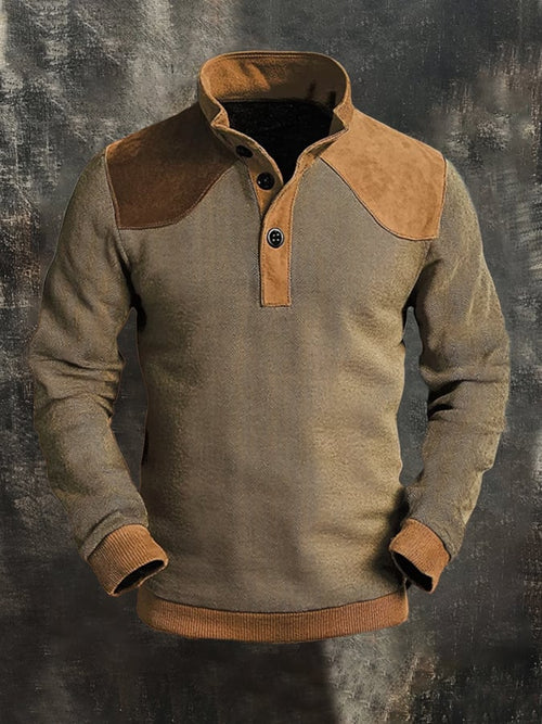 Men'S Casual Retro Contrast Color Stand Collar Long Sleeve Sweatshirt