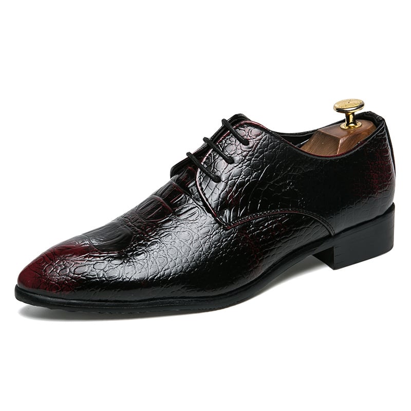 Men's Business Casual Pointed Toe Patchwork Plaid Exotic Skin Faux Leather Shoes
