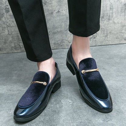 Fashion British Style Solid Color Patent Leather Suede Business Casual Leather Shoes