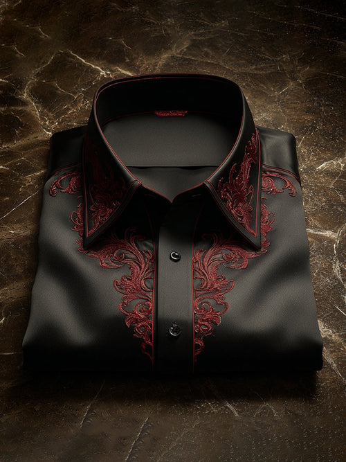 Men's Satin Luxury European Pattern Long Sleeve Button-Down Shirt