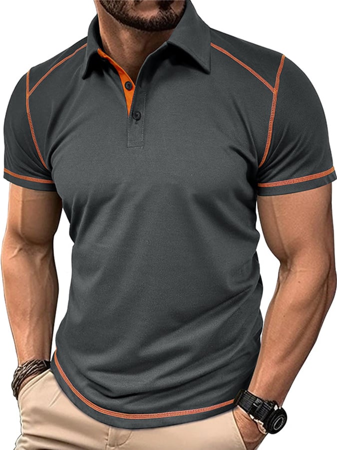 Men's Color Blocking Polo Collar Short Sleeved Polo Shirt