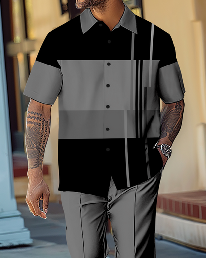 Men's Gradient Color Block Short Sleeve Shirt Walking Suit 1143