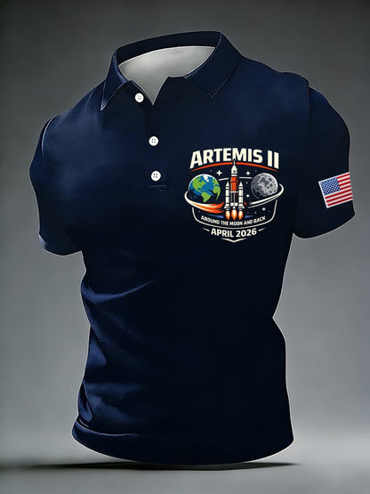 Men's Around The Moon And Back Print Polo Shirt