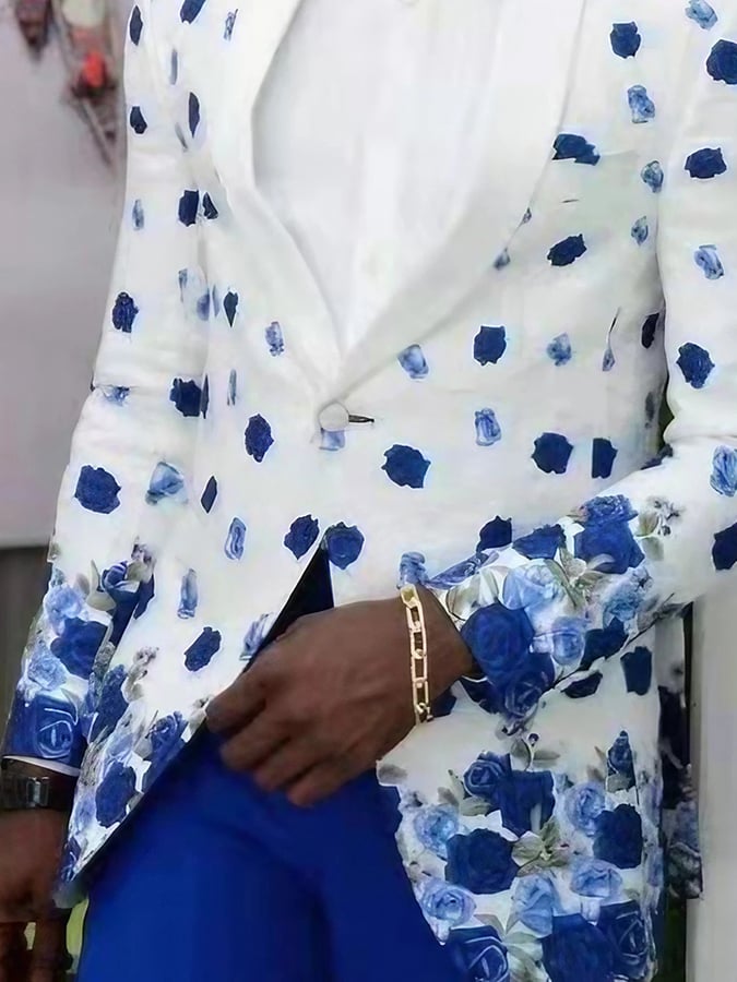Men's Stylish Floral Printed One-Button Slim-Fit Shawl Lapel Blazer
