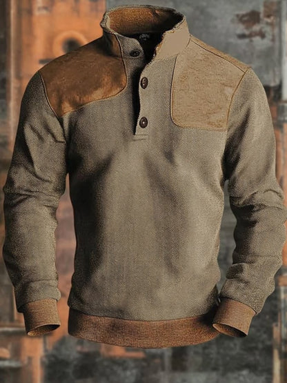 Men'S Casual Retro Contrast Color Stand Collar Long Sleeve Sweatshirt