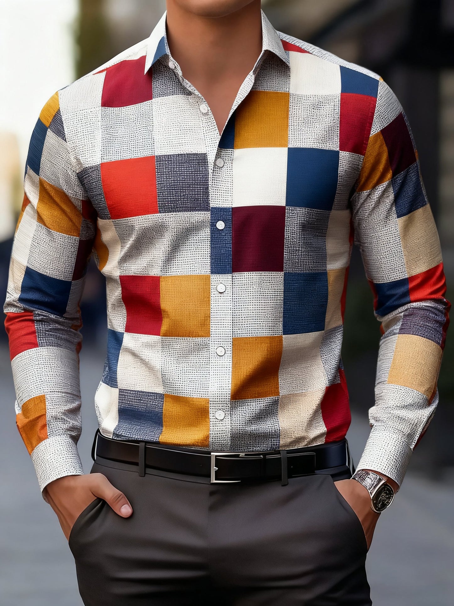 Men's Business Print Long Sleeve Shirt