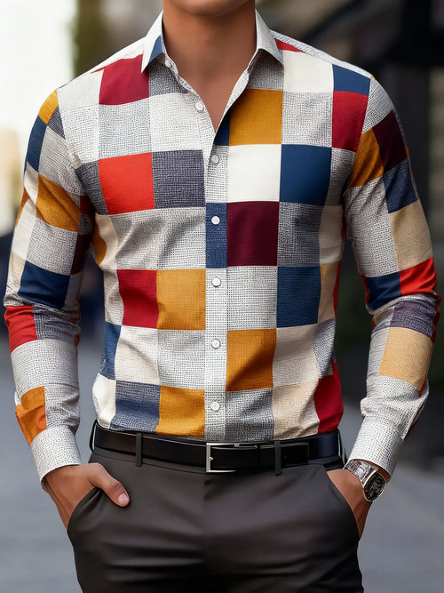 Men's Business Print Long Sleeve Shirt