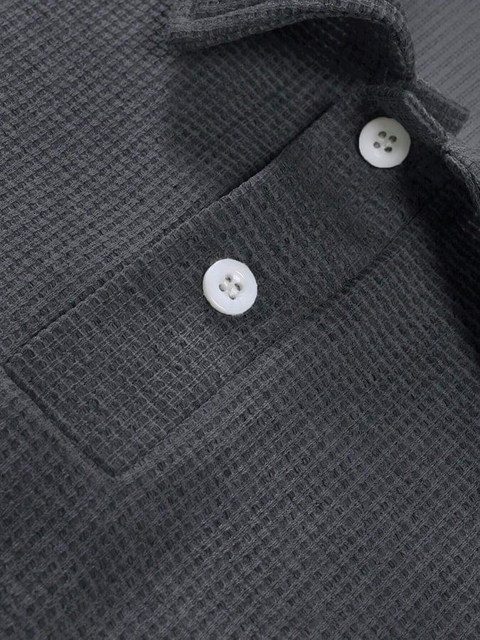 Men's Waffle Casual Solid Color Half Button Polo Shirt