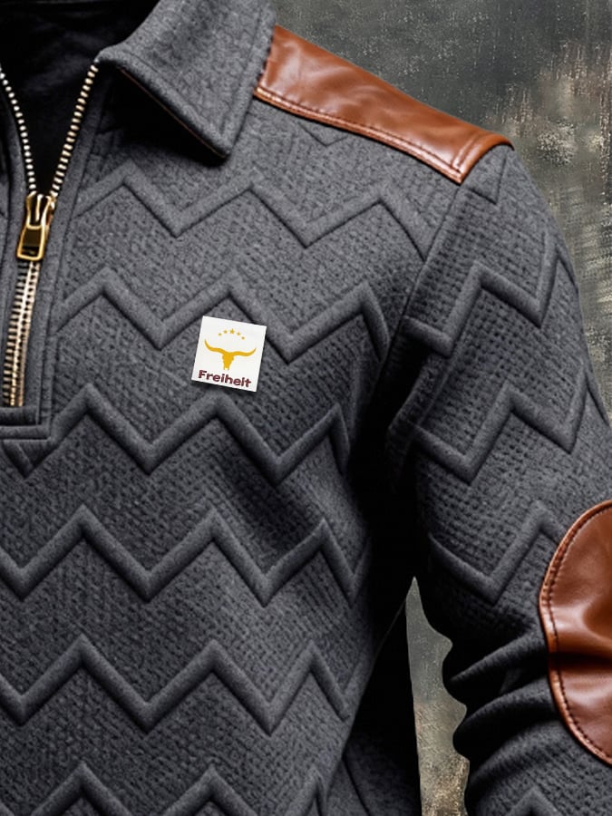 Men's Retro Jacquard Textured Patchwork Comfortable Color-Blocked Zip-Up Sweatshirt