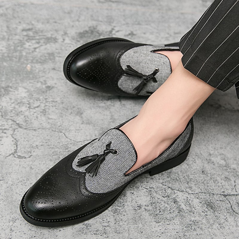 Business Casual Retro Carved Color Block Fringed Leather Shoes