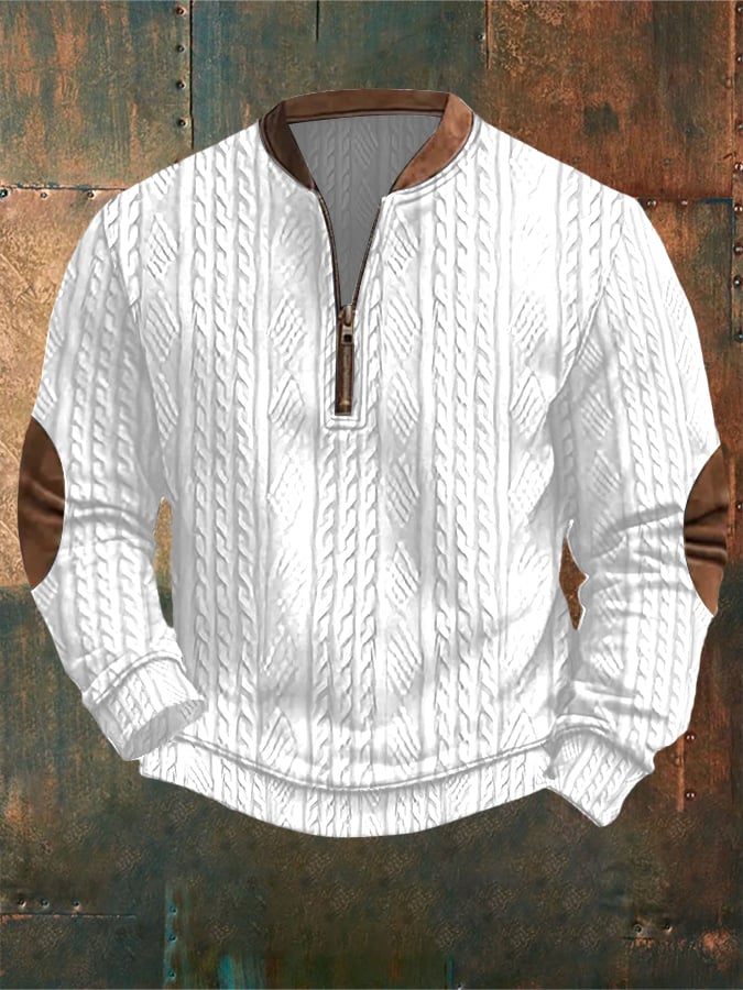 Men's Western Jacquard Zipper Neck Knit Sweatshirt